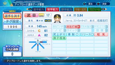 【パワプロ2020・2021】1996武田一浩(ダイエー)　パワナンバー【再現選手】